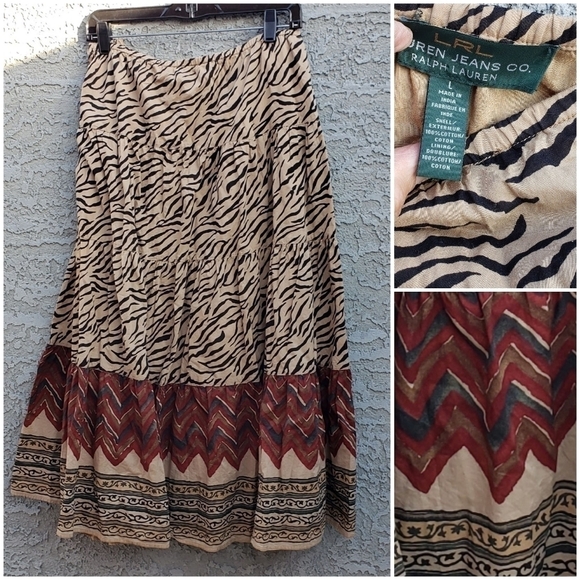 VINTAGE Lauren Jeans‎ Co Skirt  Tiered Peasant - Picture 2 of 3